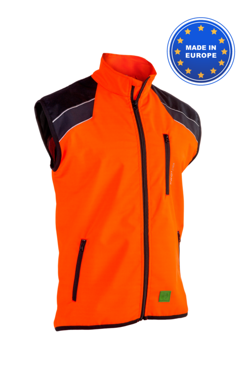 veste sans manches orange noir matériel forestier