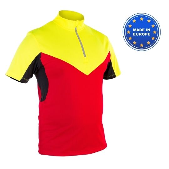 Tshirt fonctionnel manches courtes GRUNHOLZ PRO 2C rouge jaune tshirt de travail pour chantiers forestiers