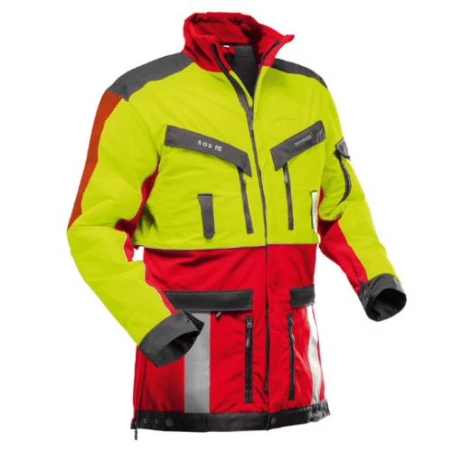 veste de traque pfanner bucheron et debardeur forestier 804335 veste jaune et rouge avec multiples poches pratiques