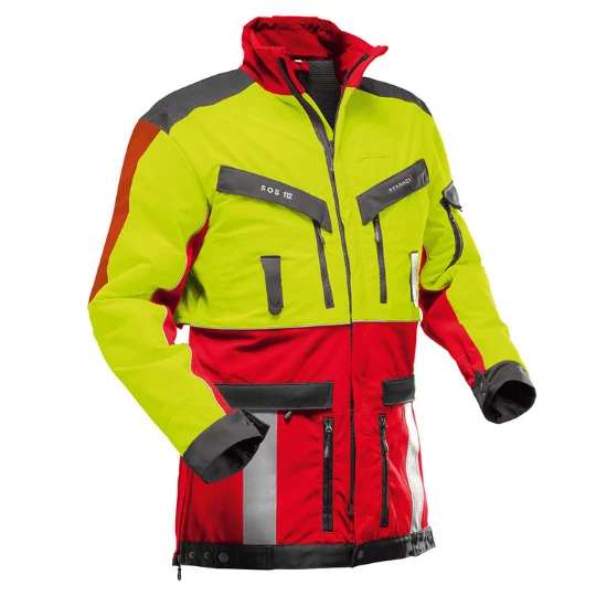 veste de traque pfanner bucheron et debardeur forestier 804335 veste jaune et rouge avec multiples poches pratiques