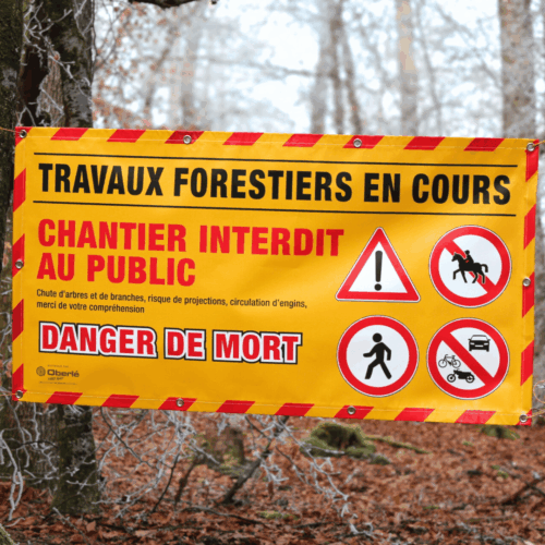 bâche de signalisation 150x80cm en pvc jaune et rouge avec oeillets attaches - oberle forest equip