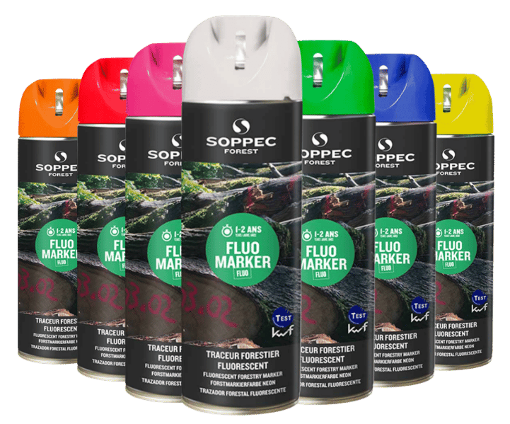 bombe de marquage soppec forest fluo marker tronc d'arbres onf martelage