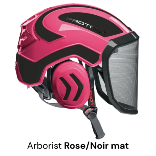 casque de protection forestier pfanner protos integral arborist jugulaire rose noir mat